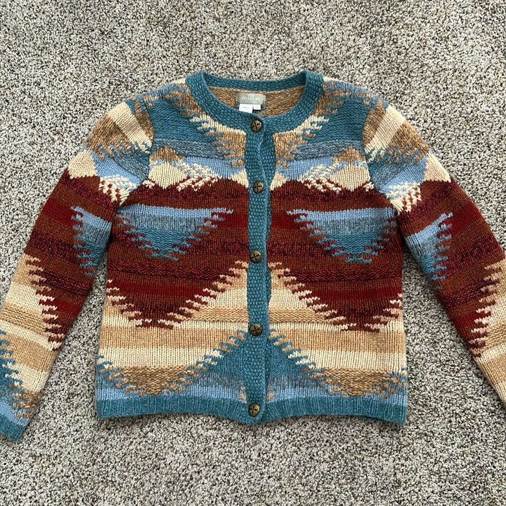 Aztec Pattern Wool Angora Cardigan Sweater
